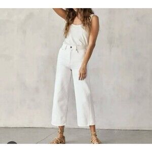 Outerknown Sea Jeans The Brook Wide Leg Cropped White High Rise Denim